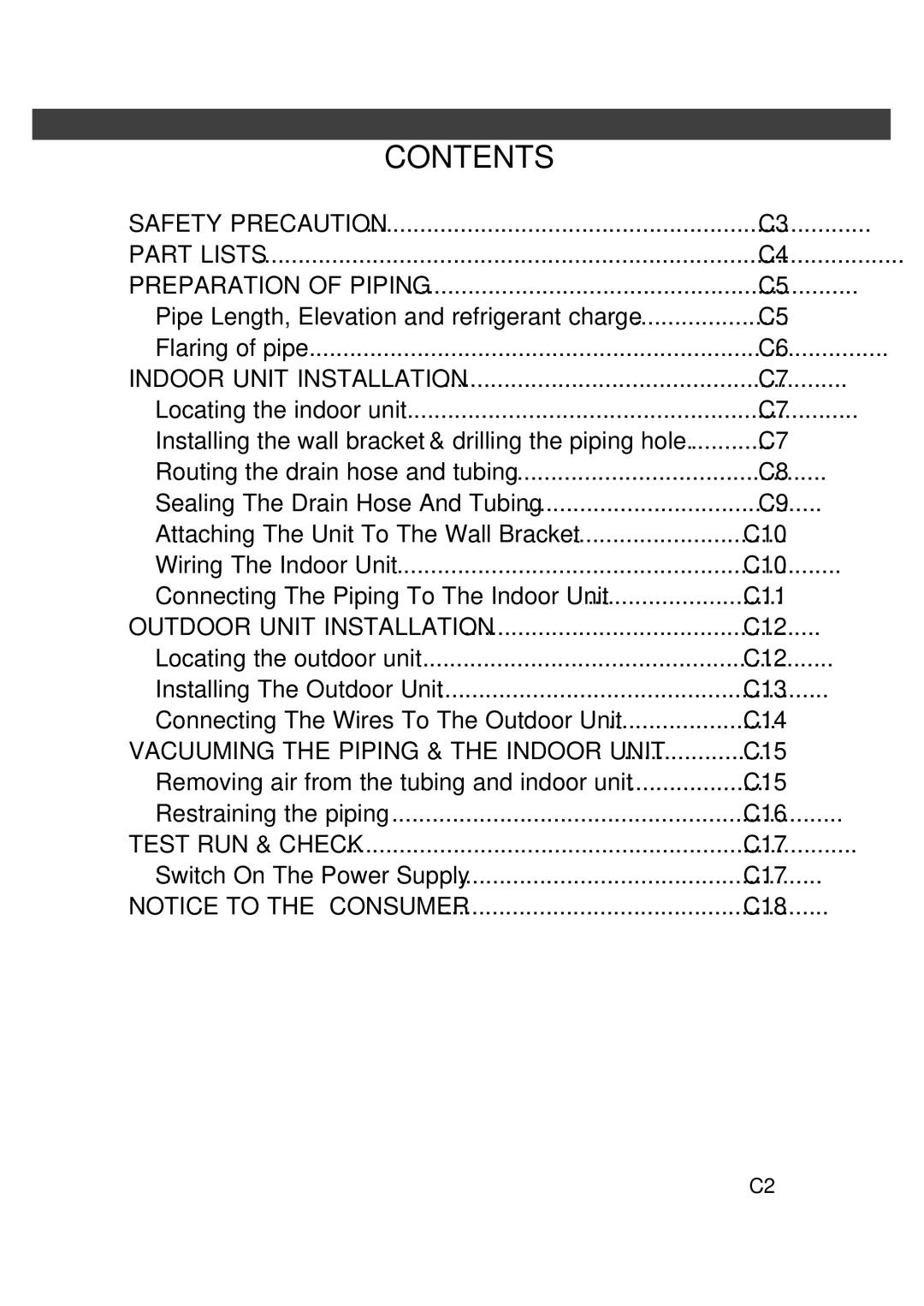 Fedders R407C service manual Contents 