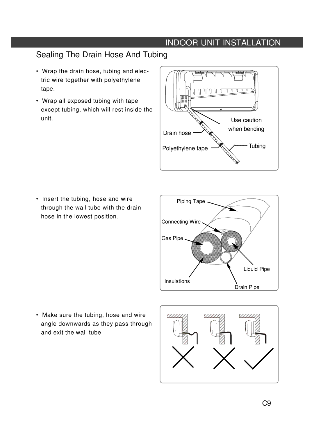 Fedders R407C service manual Sealing The Drain Hose And Tubing, Drain hose Use caution When bending 