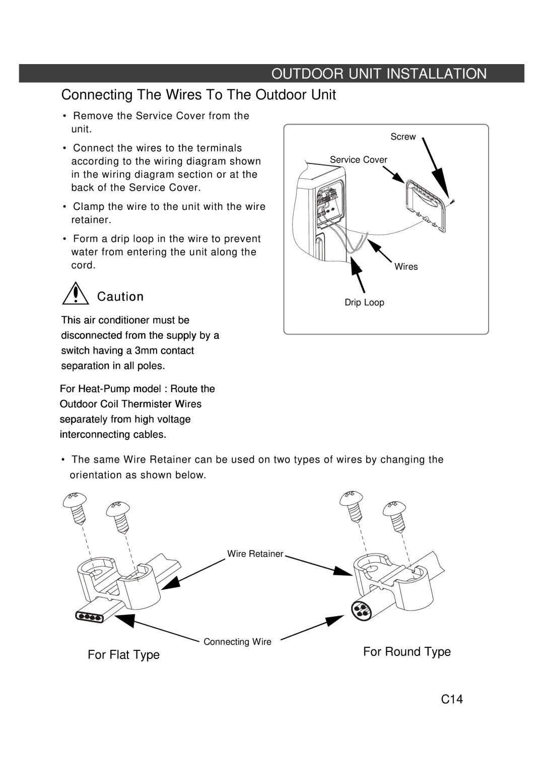 Fedders R407C service manual Connecting The Wires To The Outdoor Unit 