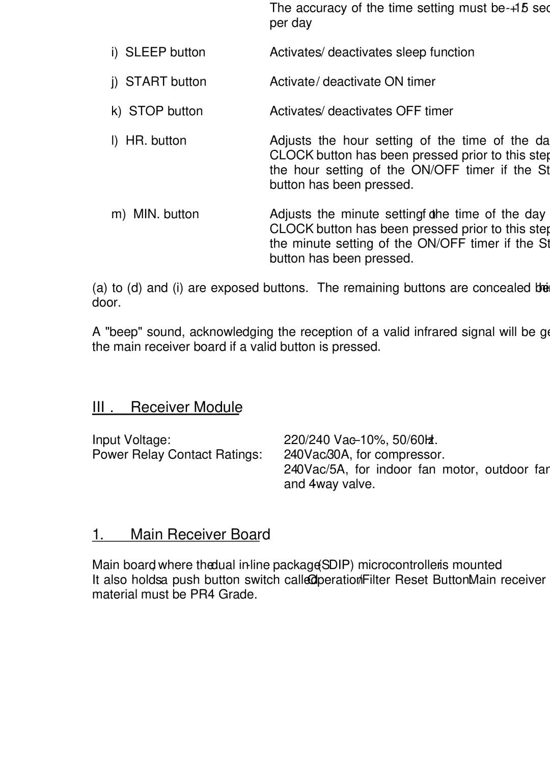 Fedders R407C service manual III. Receiver Module, Main Receiver Board 