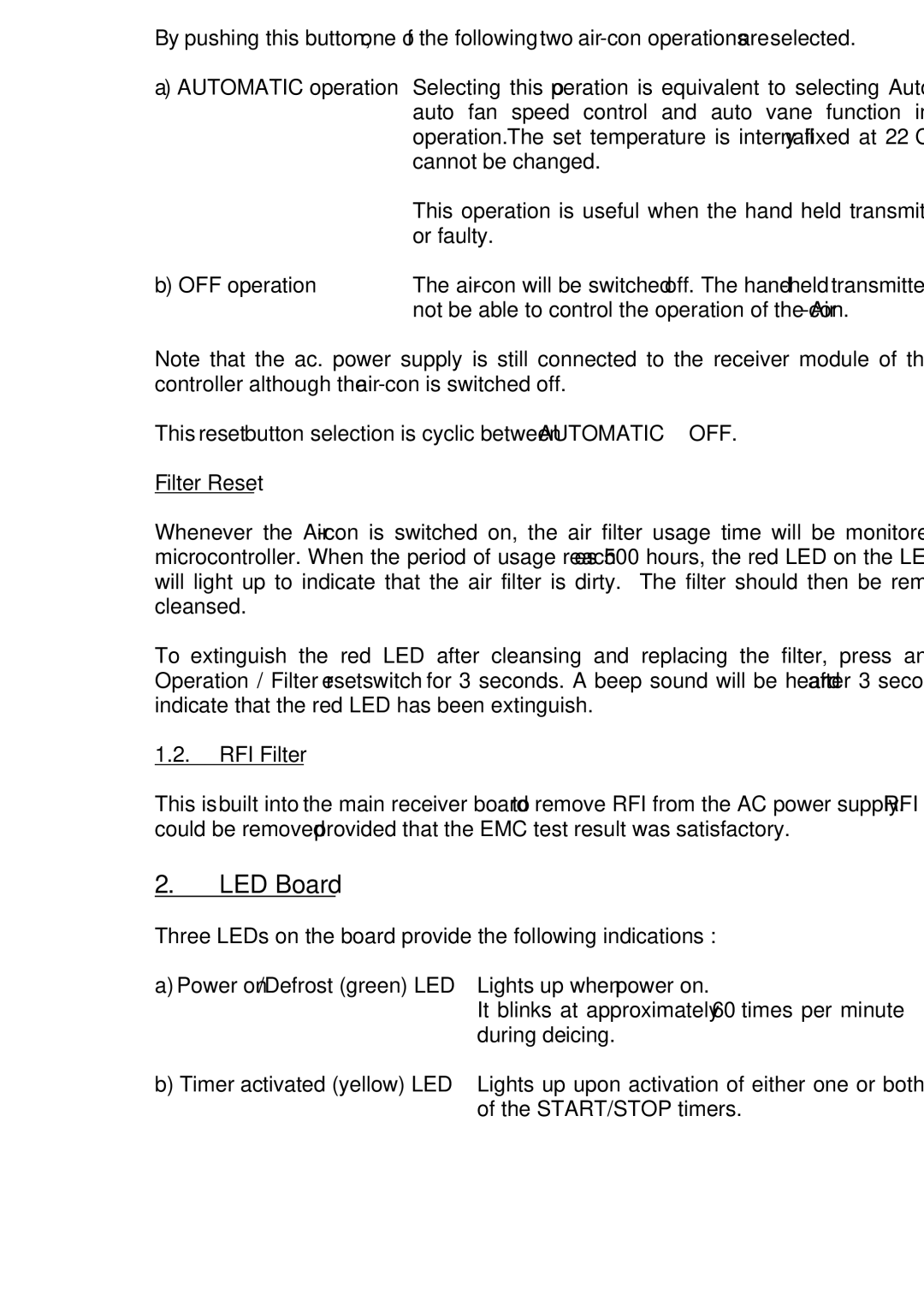 Fedders R407C service manual LED Board 