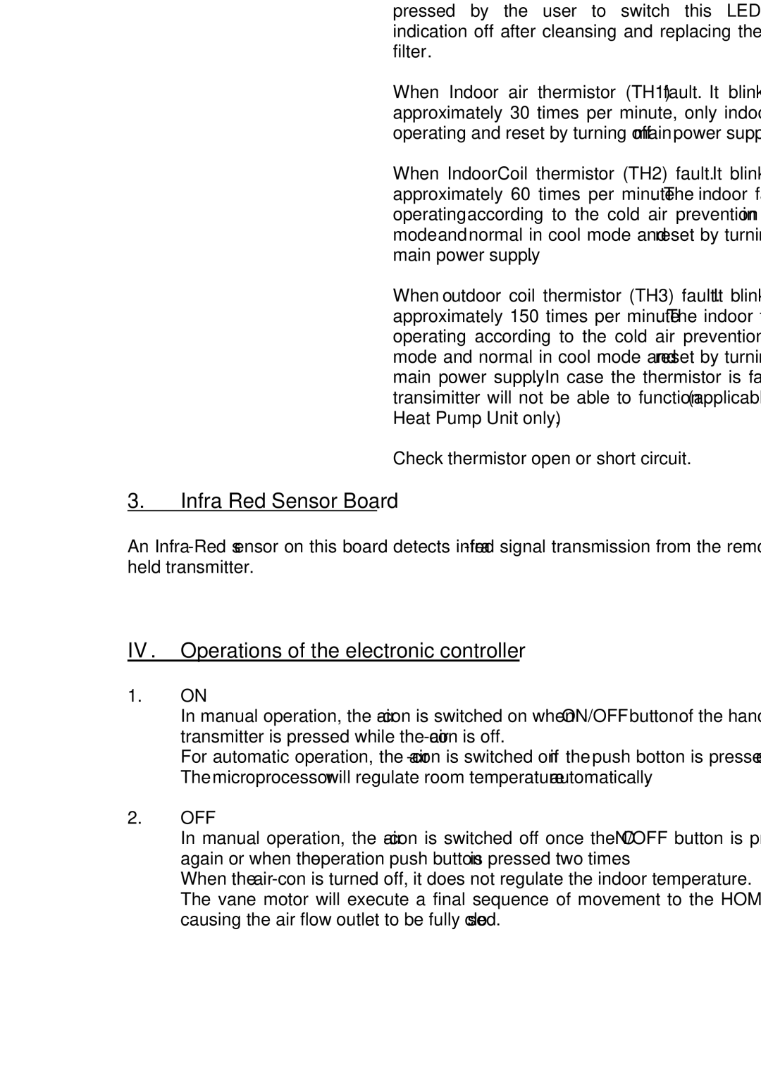 Fedders R407C service manual IV. Operations of the electronic controller, Led 