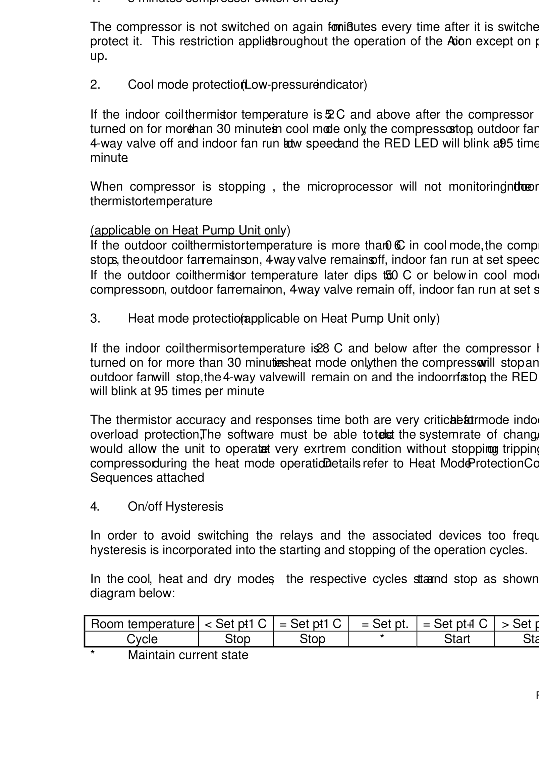 Fedders R407C service manual XI. Device Protection Measures, Heat mode protection applicable on Heat Pump Unit only 