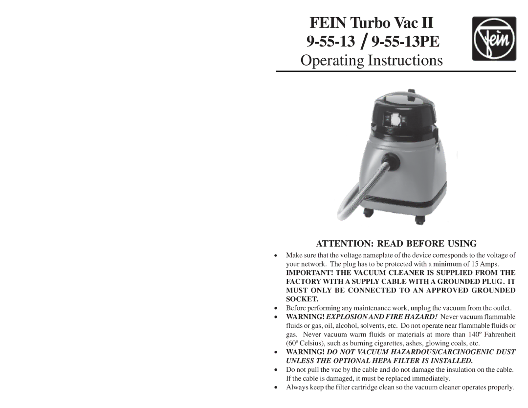 FEIN Power Tools 9-55-13PE manual Operating Instructions 