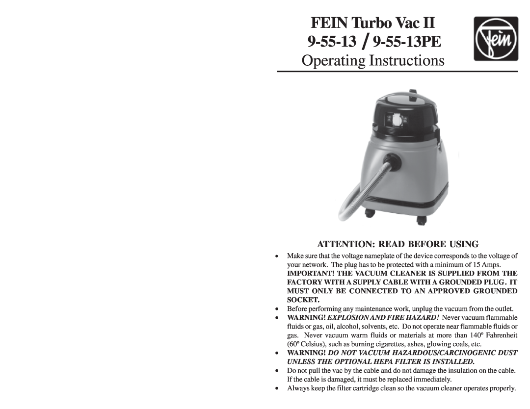 FEIN Power Tools 9-55-13PE manual Attention Read Before Using, Operating Instructions 