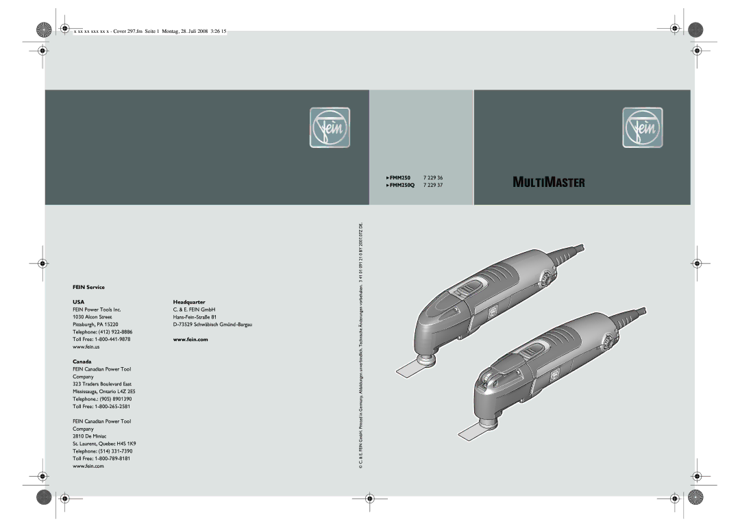 FEIN Power Tools FMM 250Q manual Multimaster 