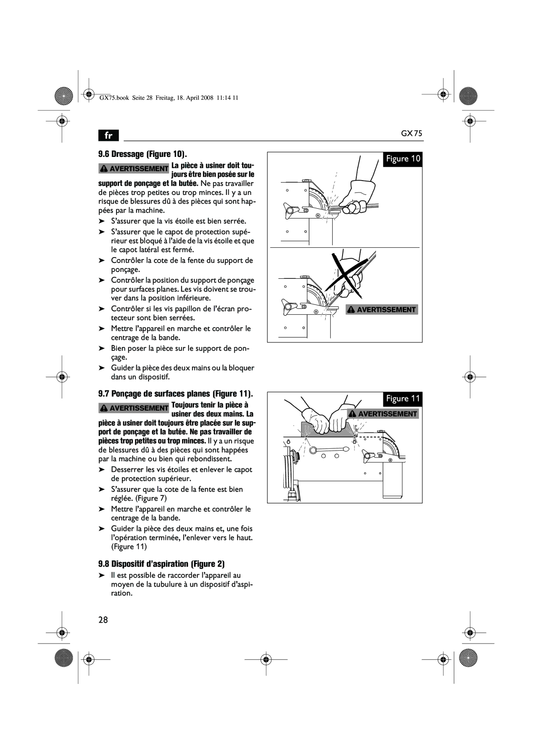 FEIN Power Tools GRIT GX 75 manual Dressage Figure, Dispositif d’aspiration Figure 