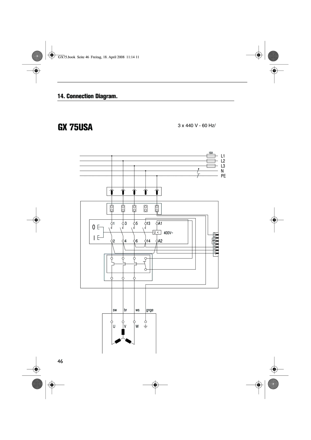 FEIN Power Tools GRIT GX 75 manual GX 75USA, Connection Diagram 