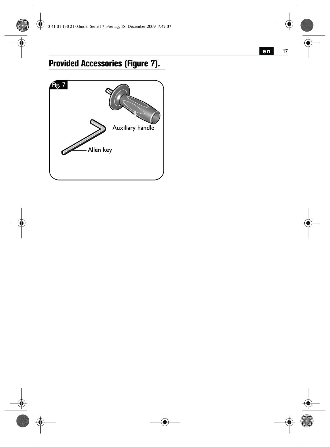 FEIN Power Tools WPO14-25E, WPO14-15E manual Provided Accessories Figure, Auxiliary handle Allen key 