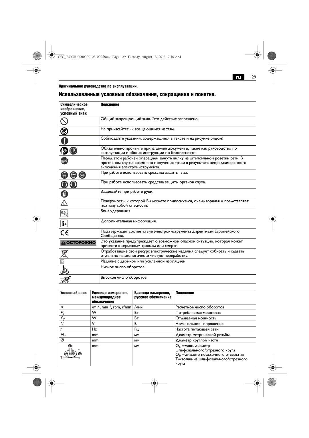 FEIN Power Tools WSG15-70LNOX/N09 manual Использованные условные обозначения, сокращения и понятия, Пояснение Международное 