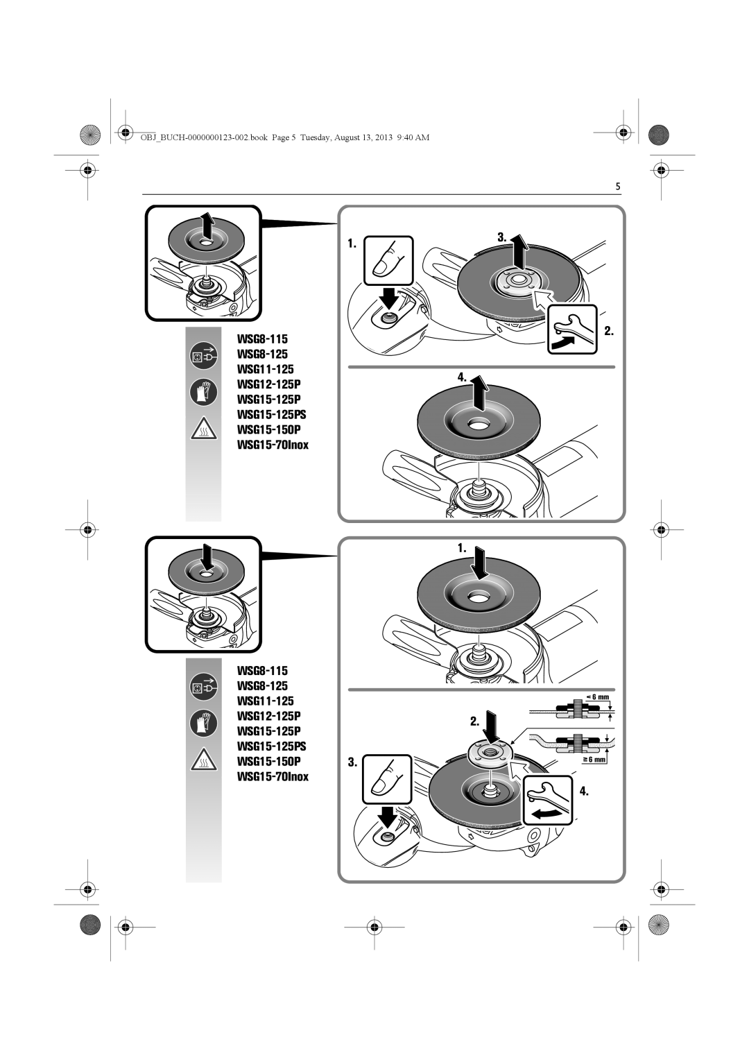 FEIN Power Tools WSG15-70LNOX/N09 manual WSG8-115 WSG8-125 