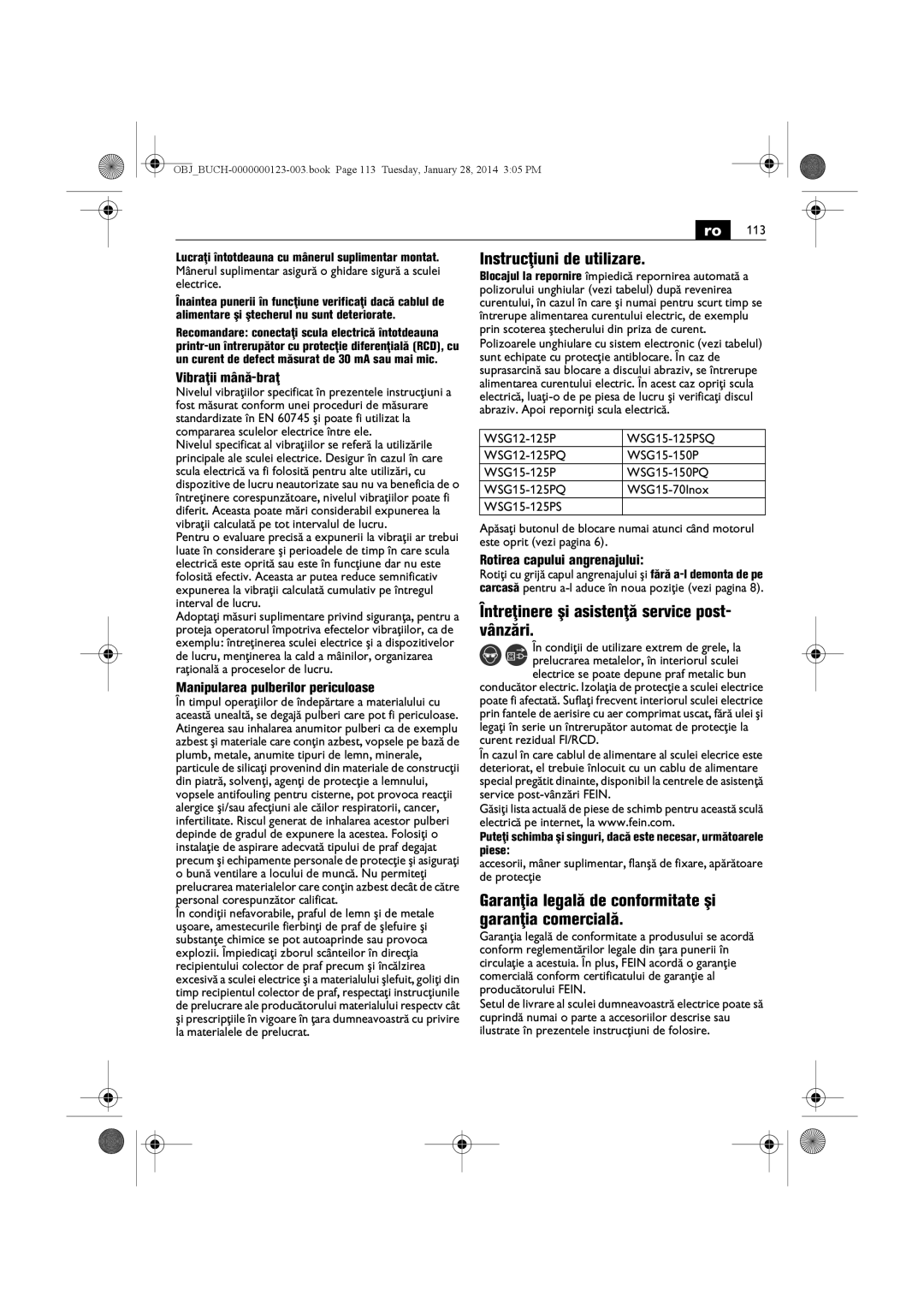 FEIN Power Tools WSG15-125PS/N09, WSG8-125/N09, WSG8-115/N09, WSG15-150P/N09 manual Instrucţiuni de utilizare, Vânzări 