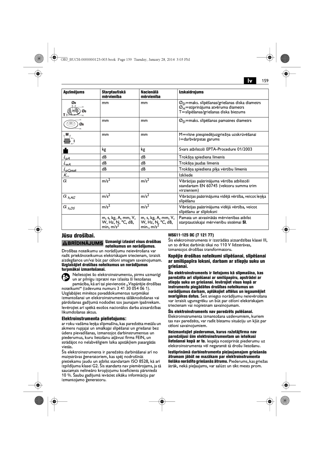 FEIN Power Tools WSG11-125/N09, WSG8-125/N09, WSG15-125PS/N09, WSG8-115/N09 Jūsu drošībai, Elektroinstrumenta pielietojums 