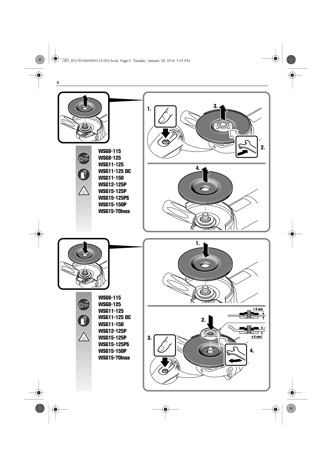 FEIN Power Tools WSG12-125P/N09, WSG8-125/N09, WSG15-125PS/N09, WSG8-115/N09, WSG15-150P/N09, WSG15-125P/N09, WSG11-125/N09 manual 