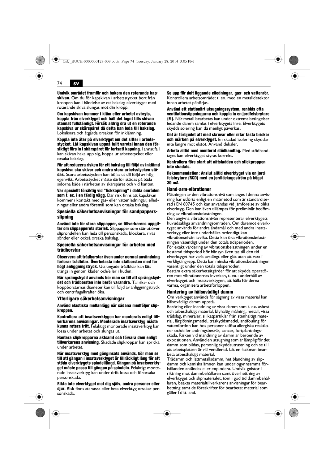 FEIN Power Tools WSG15-125P/N09, WSG8-125/N09 manual Hand-arm-vibrationer, Trådborstar, Hantering av hälsovådligt damm 