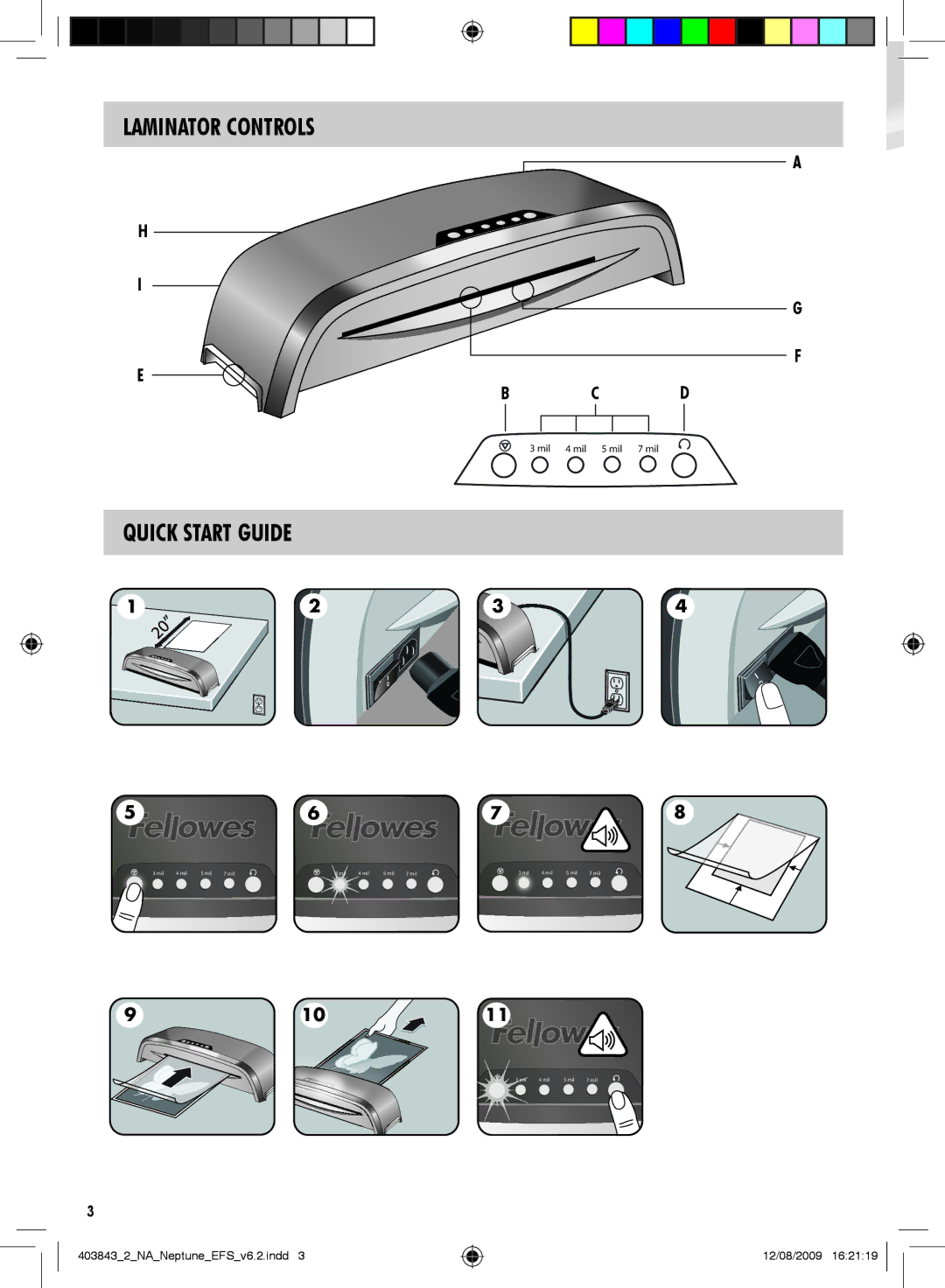 Fellowes 125 manual Laminator Controls, Quick Start Guide 