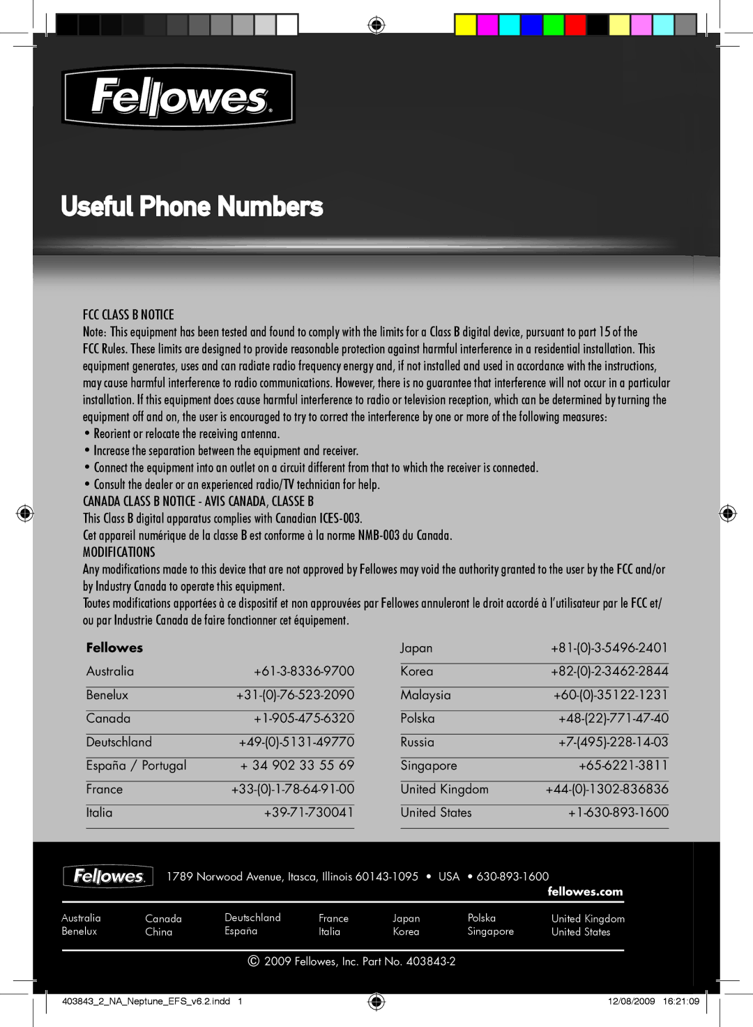 Fellowes 125 manual FCC Class B Notice 