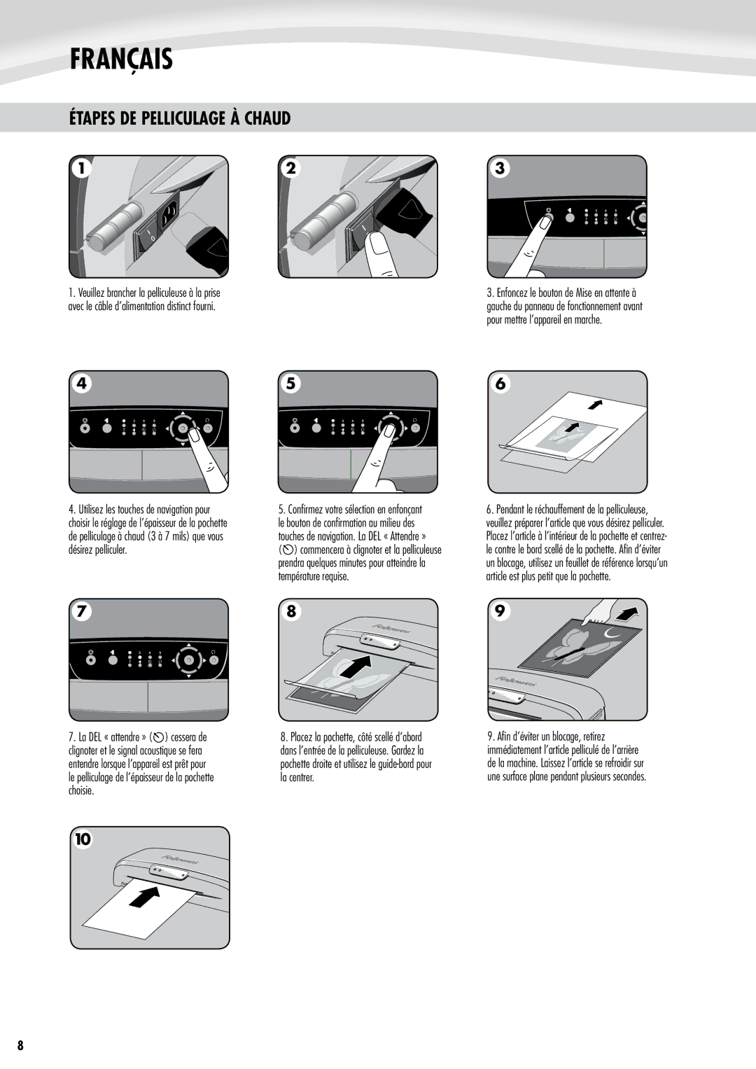 Fellowes 125 manual Étapes DE Pelliculage À Chaud 