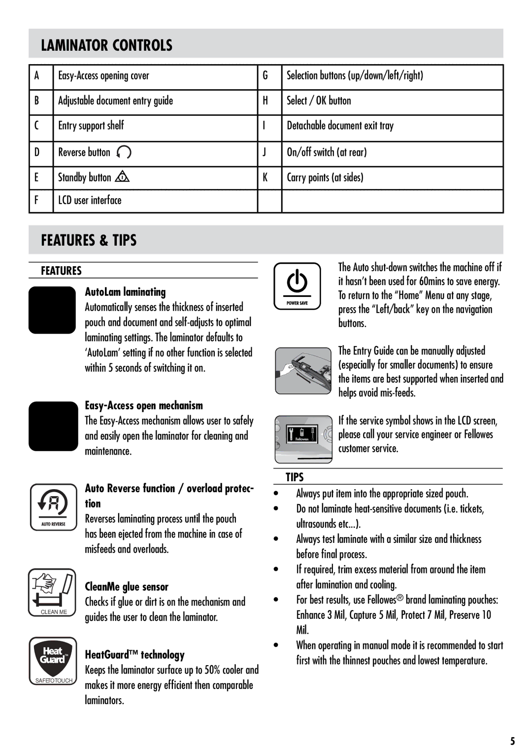 Fellowes 125 manual Features & Tips 