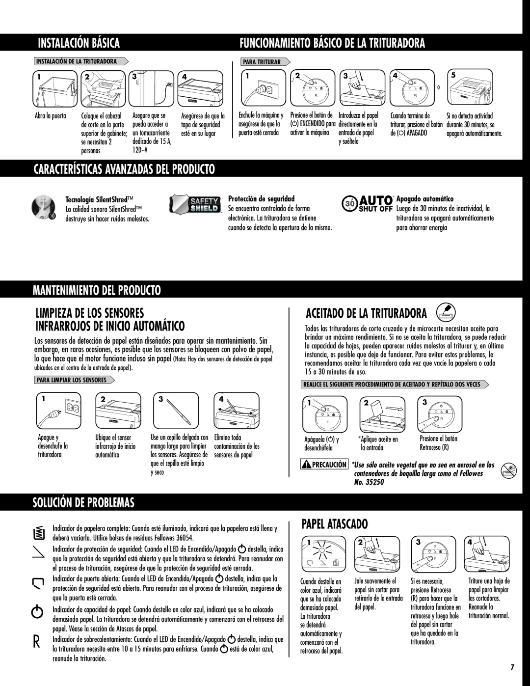 Fellowes 2250C/2250S/2250M manual Instalación Básica, Características Avanzadas DEL Producto, Mantenimiento DEL Producto 