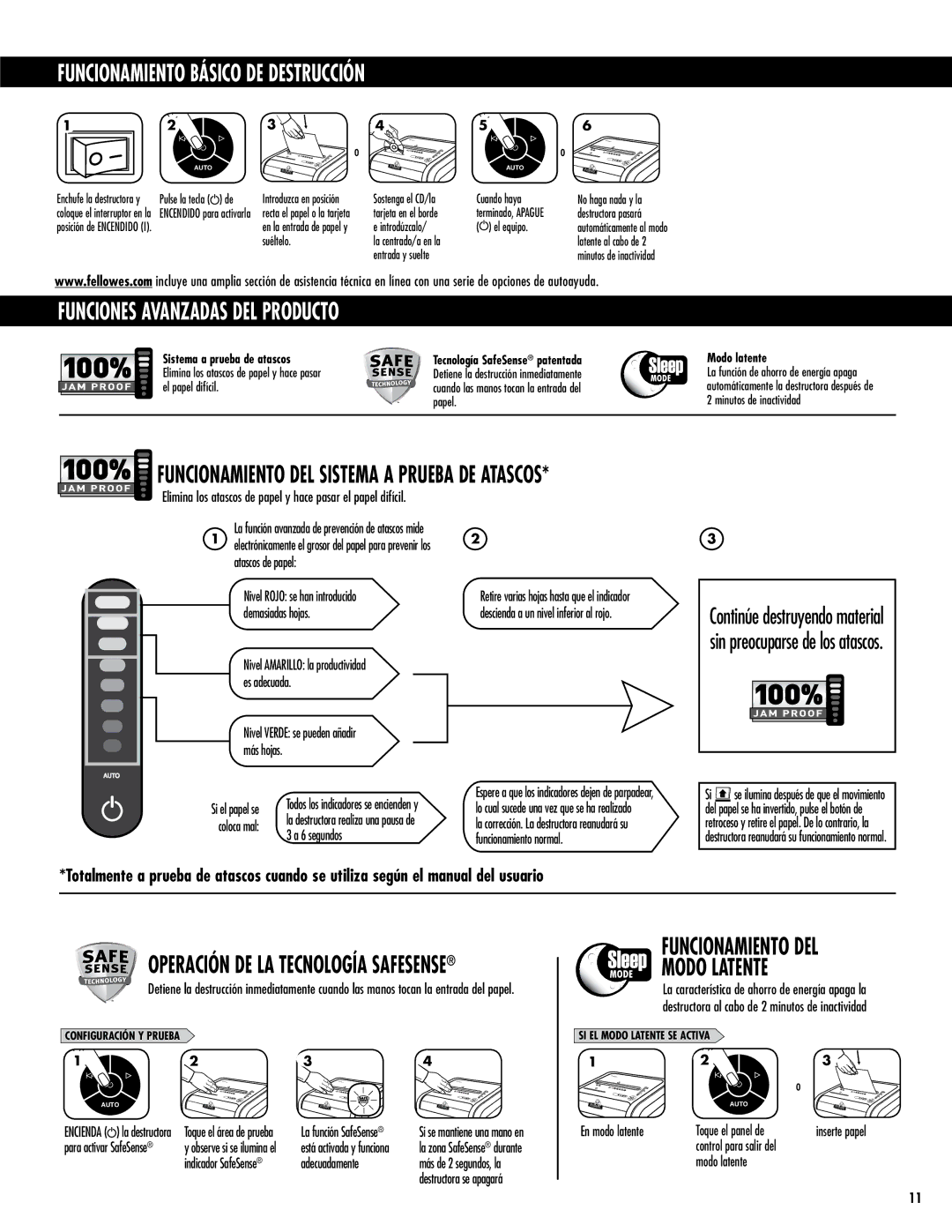 Fellowes 225Ci/225i manual Funcionamiento Básico DE Destrucción, Funciones avanzadas del producto 