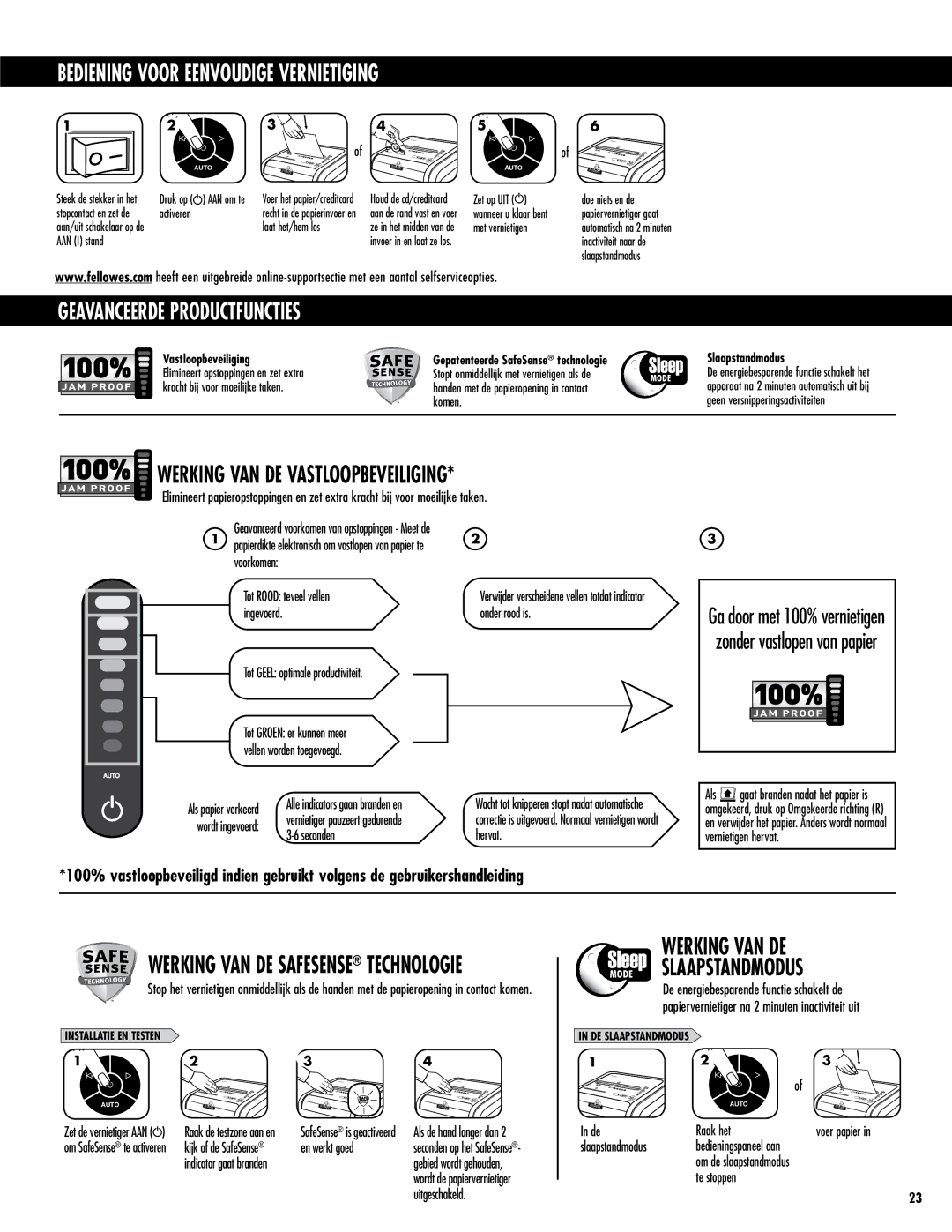 Fellowes 225Ci/225i Bediening Voor Eenvoudige Vernietiging, Geavanceerde productfuncties, Werking VAN DE Slaapstandmodus 