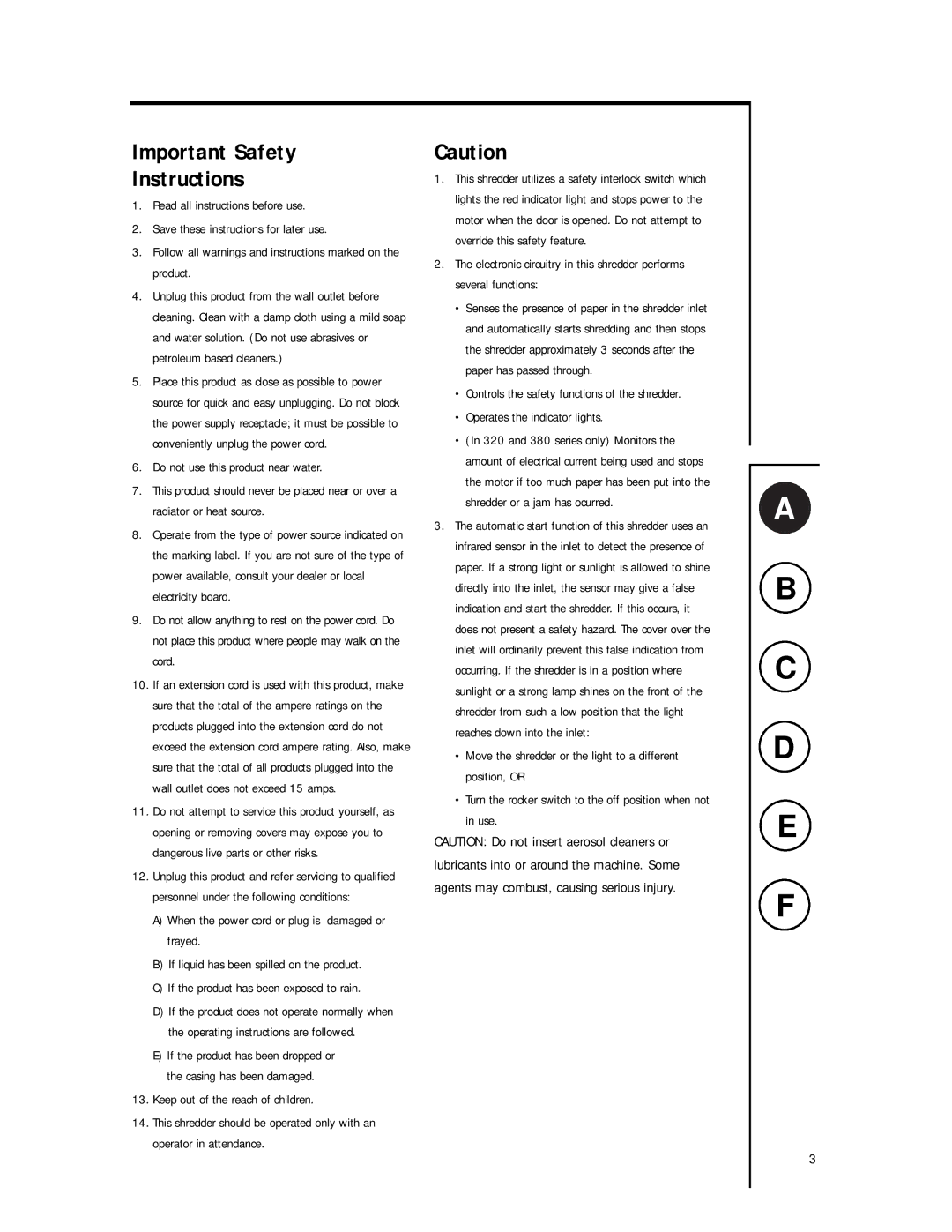 Fellowes 320CC, 280CC, 380CC Important Safety Instructions, Follow all warnings and instructions marked on the product 