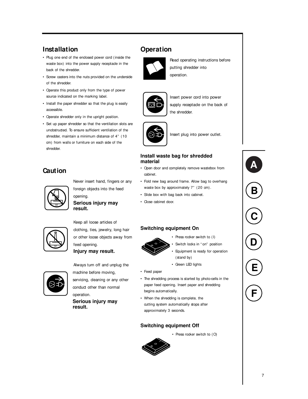 Fellowes 320CC, 280CC, 380CC operating instructions Installation, Operation 