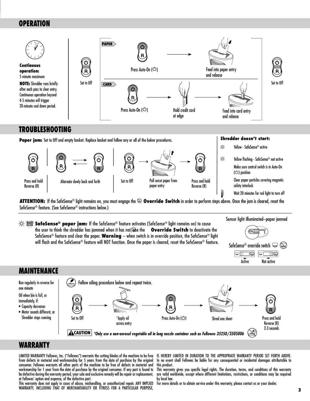 Fellowes 3011001 manual Shredder doesn’t start 