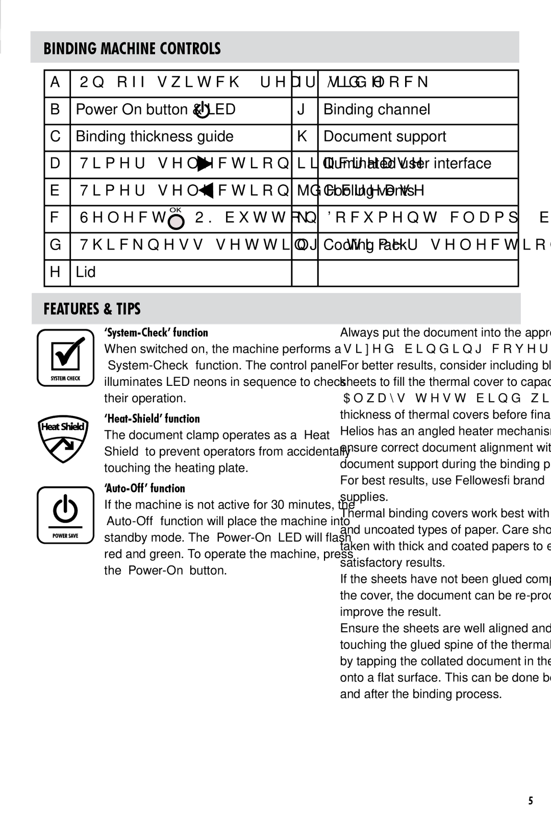 Fellowes 30TM manual Binding Machine Controls, Features & Tips, ‘System-Check’ function, ‘Heat-Shield’ function 