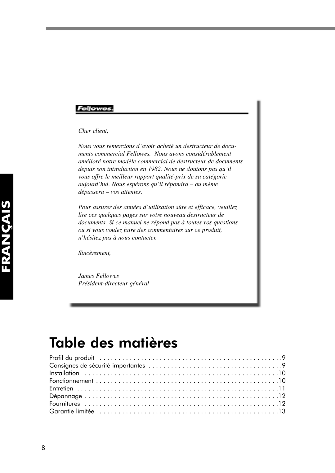 Fellowes 320-2 manual Table des matières 