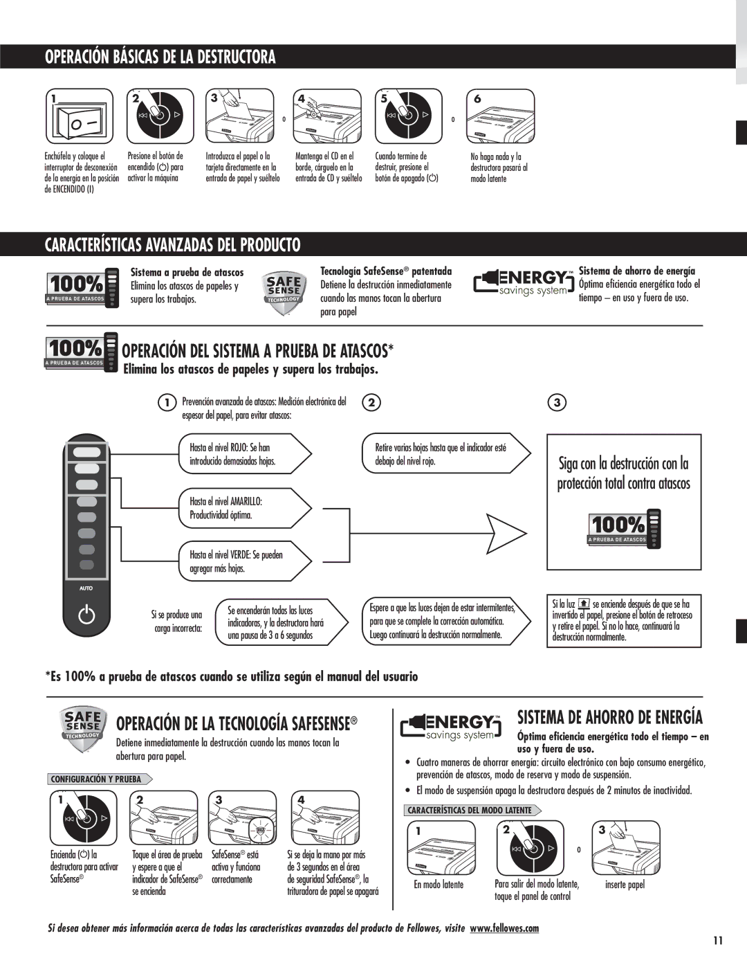 Fellowes 325Ci manual Operación DEL Sistema a Prueba DE Atascos 