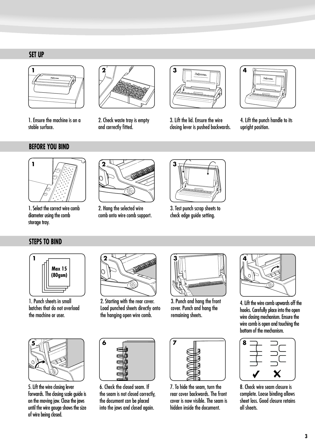 Fellowes 403054 manual Set Up, Before YOU Bind, Steps to Bind 