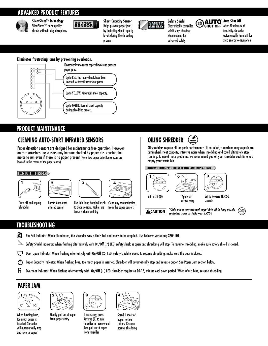 Fellowes 4250S, 4250C manual Product Maintenance, Troubleshooting 