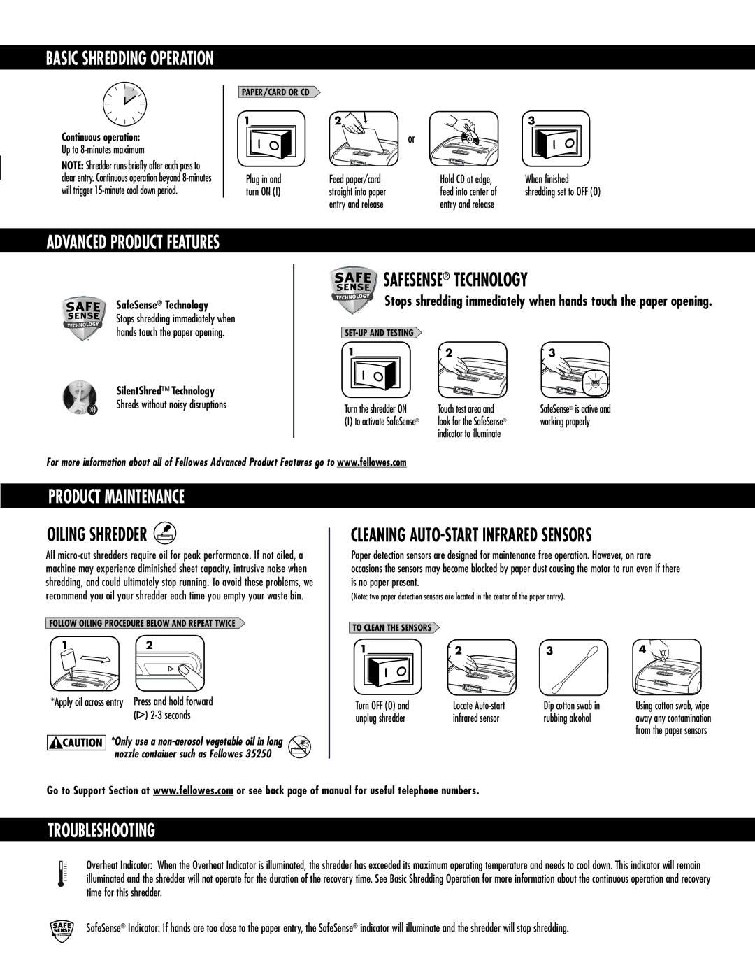 Fellowes 450Ms manual Advanced product features, Product Maintenance, Troubleshooting 