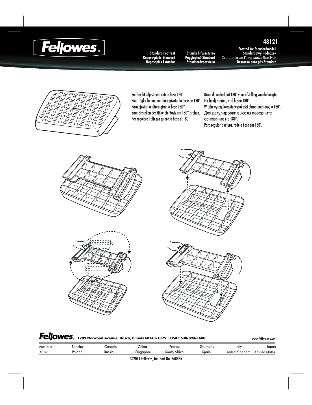 Fellowes 48121 manual Fotstöd Av Standardmodell, Standardowy Podnóżek, Descanso para pés Standard 