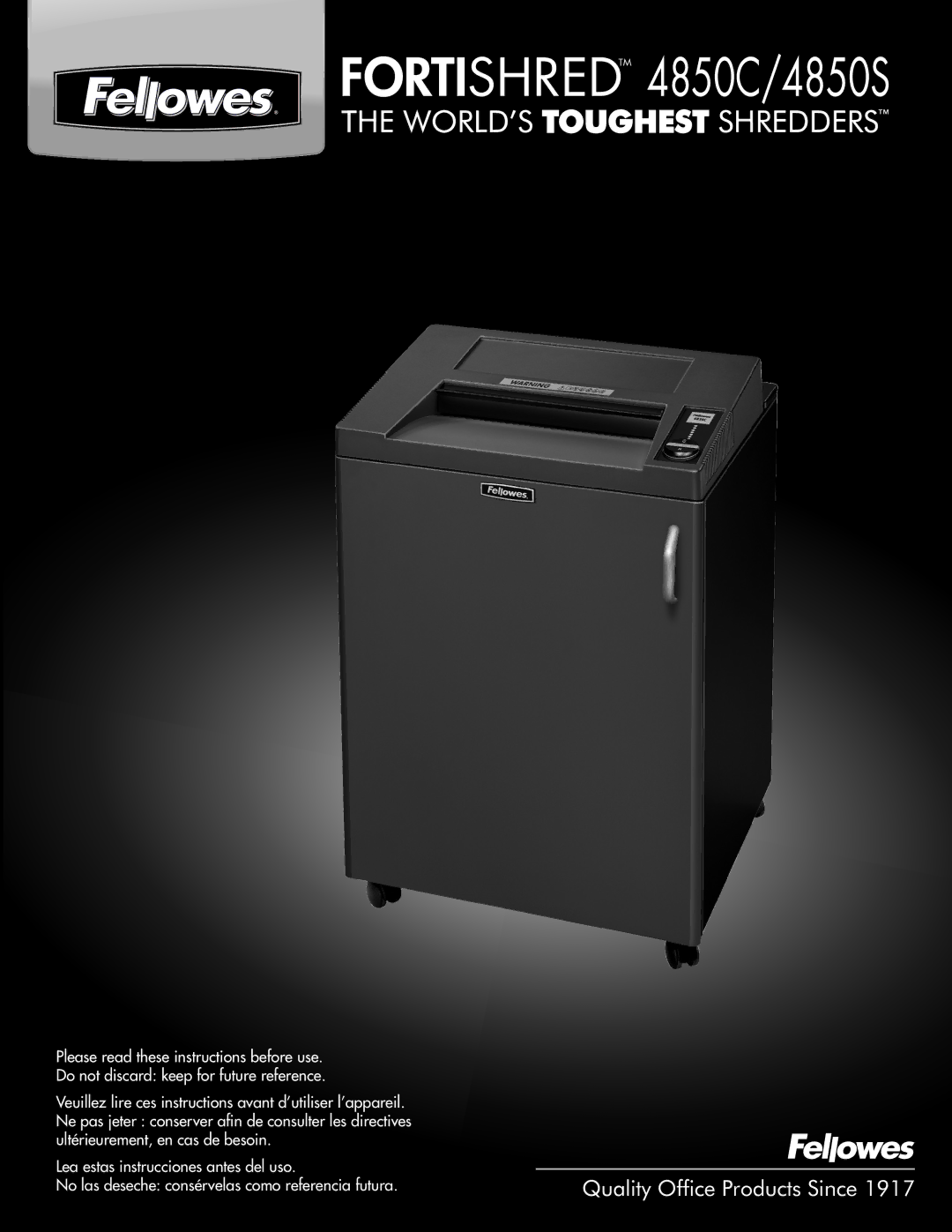 Fellowes manual Fortishredtm 4850C/4850S 