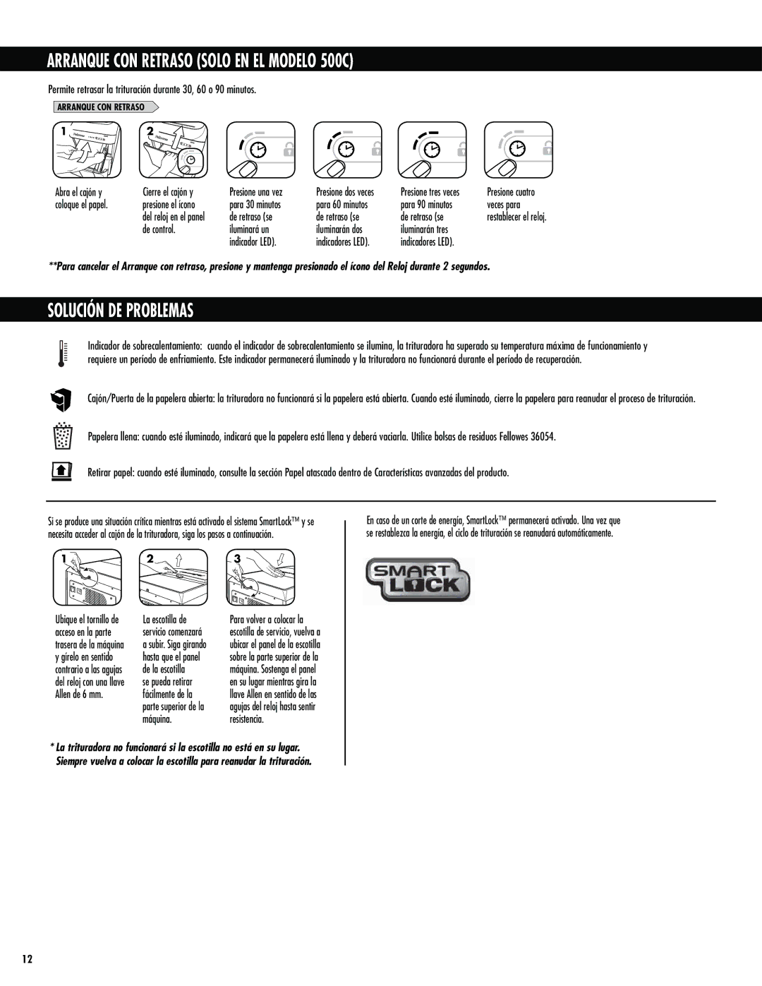 Fellowes 300C manual Arranque CON Retraso Solo EN EL Modelo 500C, Solución DE Problemas, Nèrvjob 