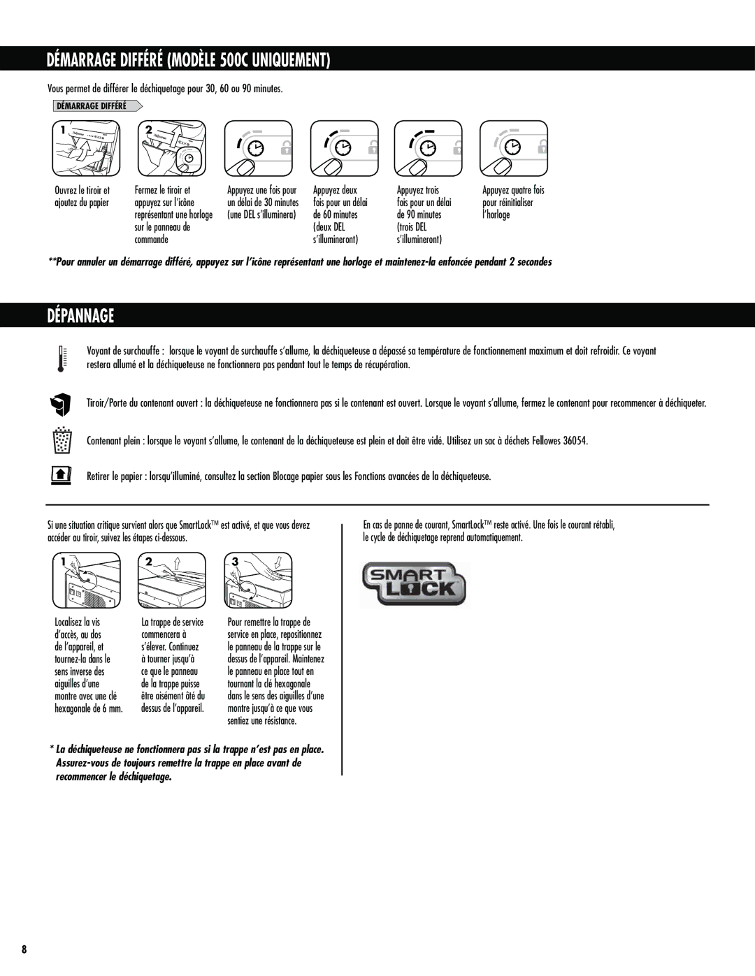 Fellowes 300C Démarrage Différé Modèle 500C Uniquement, Dépannage, MfDzdmfEfEïdijrvfubhfSfqsfoeBvupnbujrvfnfou 