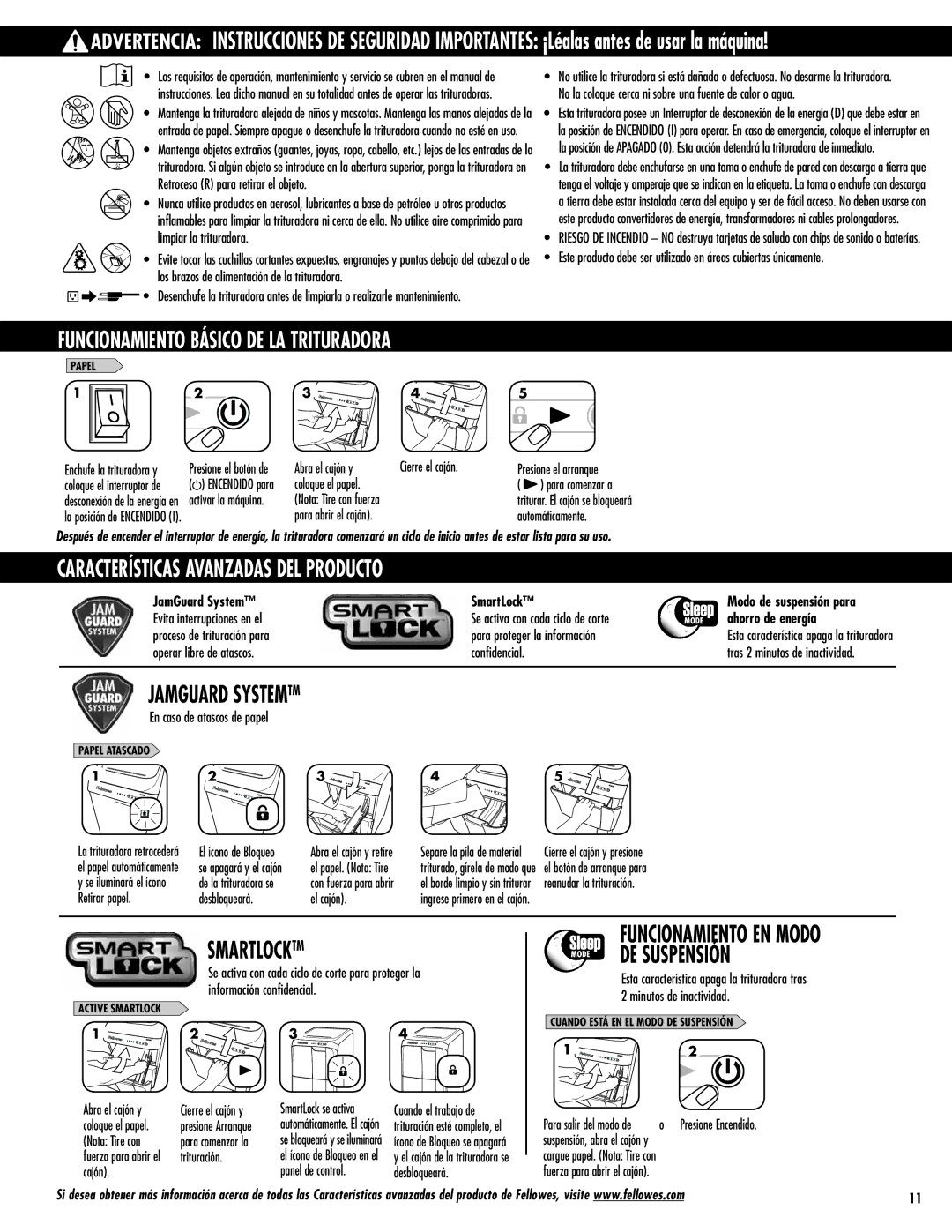 Fellowes 300C, 500C manual Funcionamiento Básico DE LA Trituradora, Características Avanzadas DEL Producto, DE Suspensión 