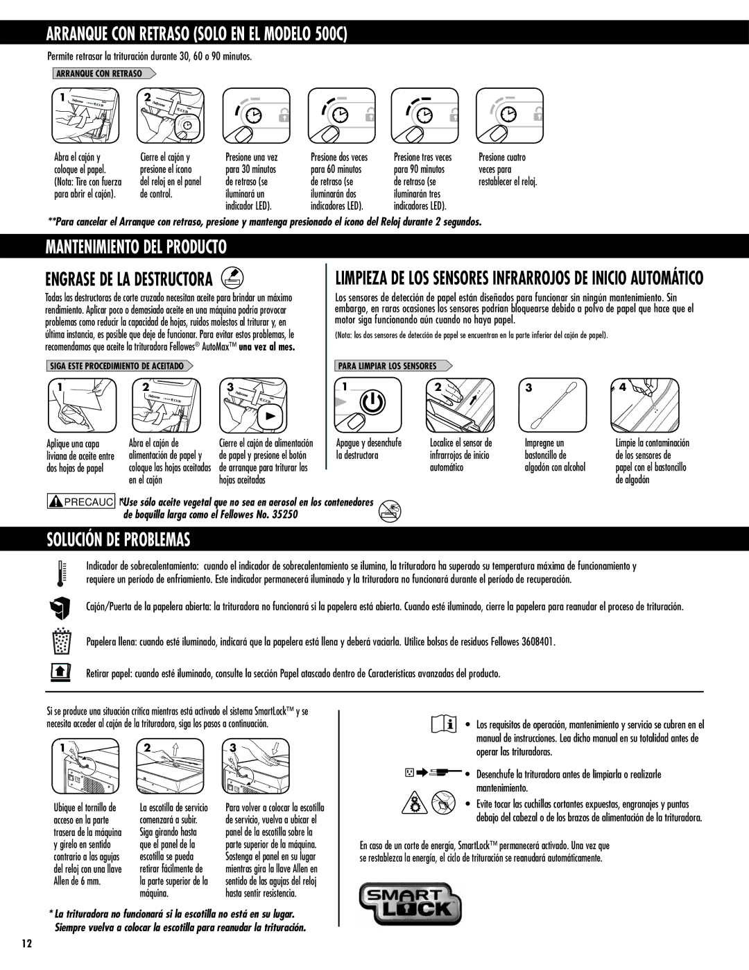 Fellowes 300C manual Arranque CON Retraso Solo EN EL Modelo 500C, Solución DE Problemas, FoFmDbkøo, Nèrvjob 