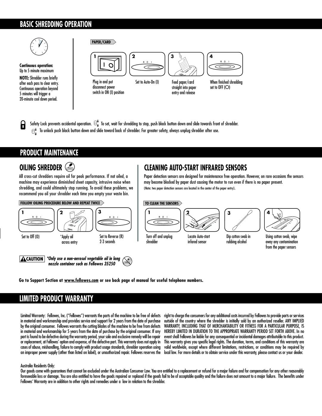 Fellowes 50s manual Basic Shredding Operation, Product Maintenance 