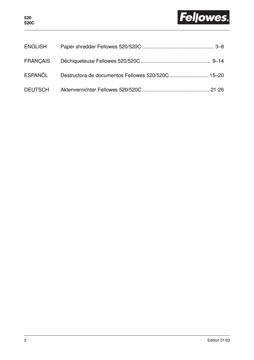 Fellowes manual 520 520C 