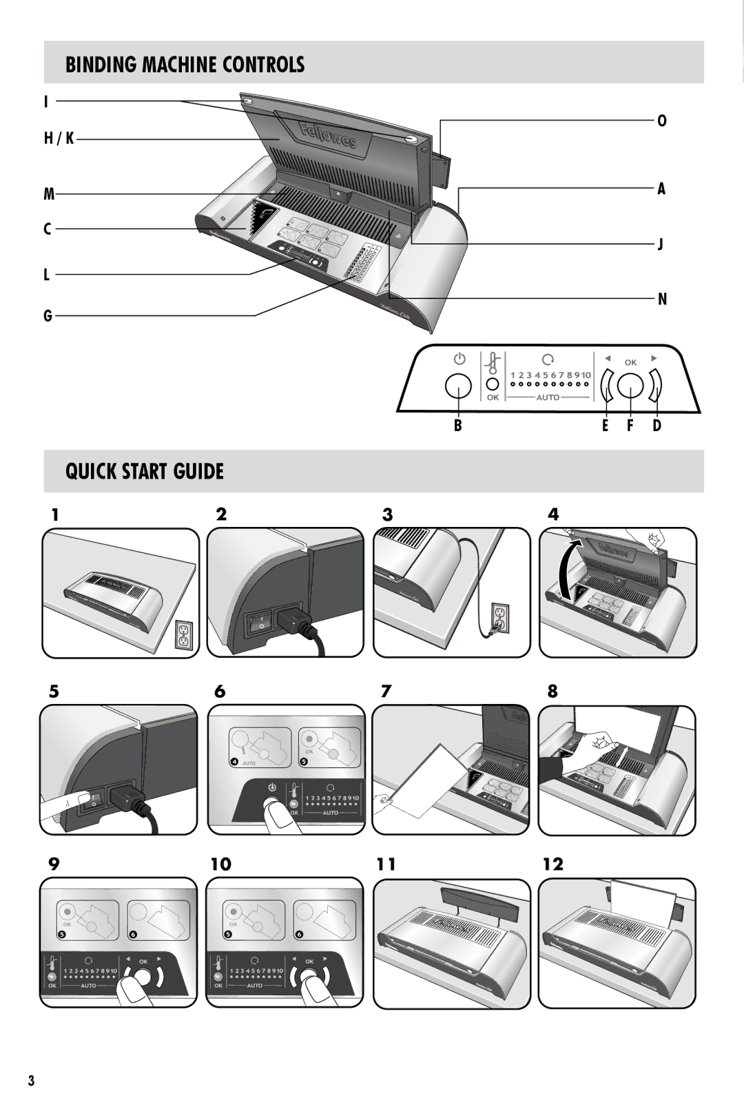 Fellowes 60 manual Binding Machine Controls Quick Start Guide 