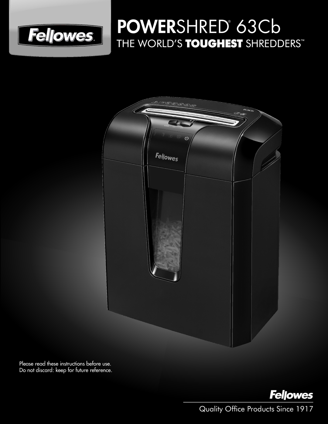 Fellowes 63cb manual Powershred 63Cb 