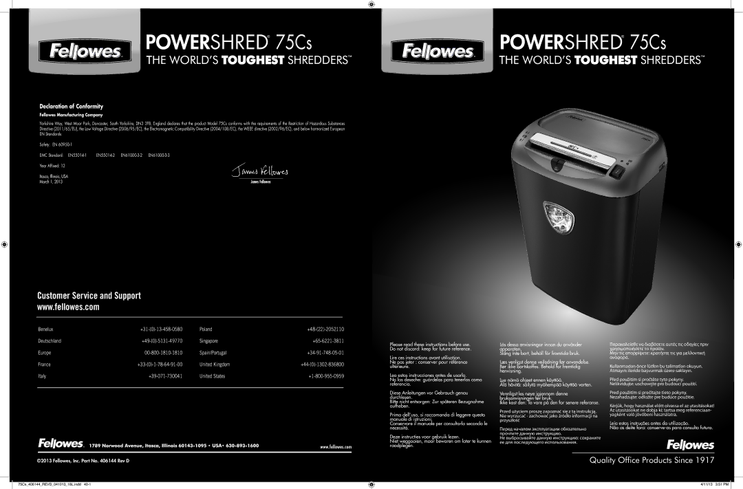 Fellowes manual Powershred 75Cs 