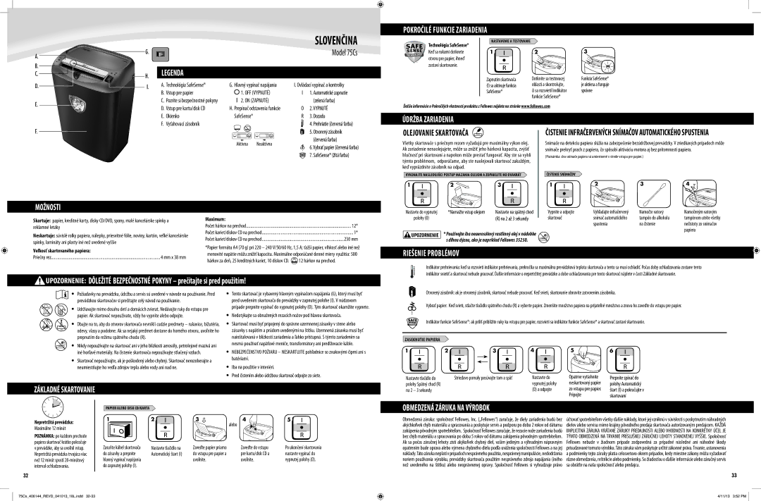 Fellowes 75Cs manual Slovenčina 