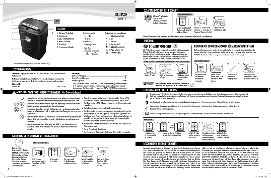 Fellowes 75Cs manual Deutsch 