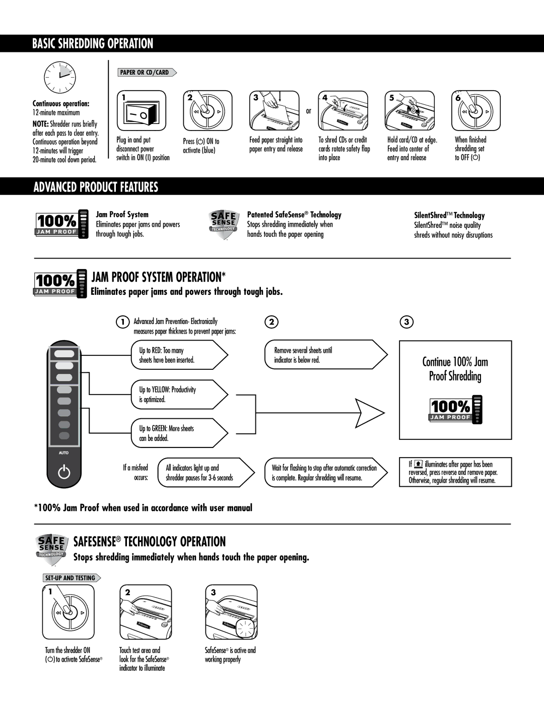 Fellowes 79Ci manual Basic Shredding Operation, Advanced product features, JAM Proof System Operation 