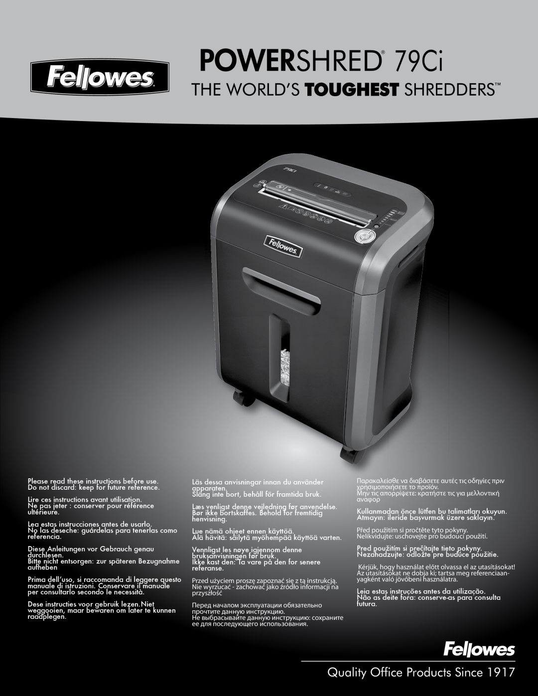 Fellowes manual POWERSHRED 79Ci, Quality Office Products Since 